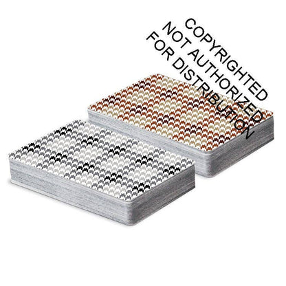 Two patterned card decks on a white background, one with a black, white, and gray chevron pattern and the other with a brown, beige, and white chevron pattern. A diagonal copyright watermark is overlaid across the image.