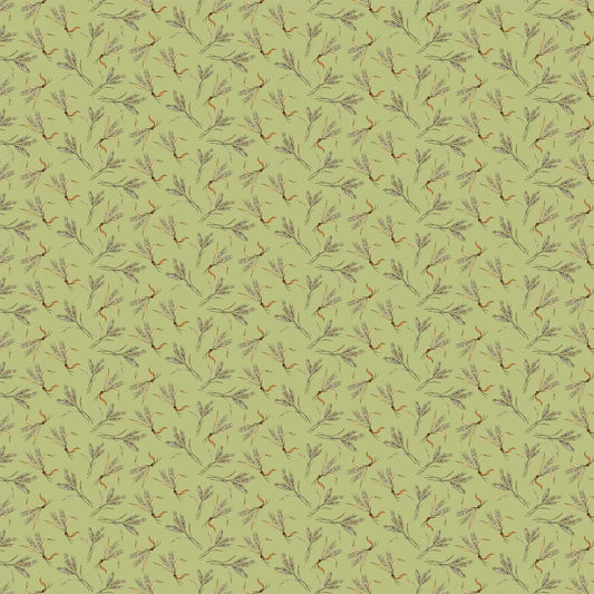 pistachio colored fabric with small wheat illustrations.  typically used for quilting and crafting. from Country Side Comforts from FIGO Fabrics 