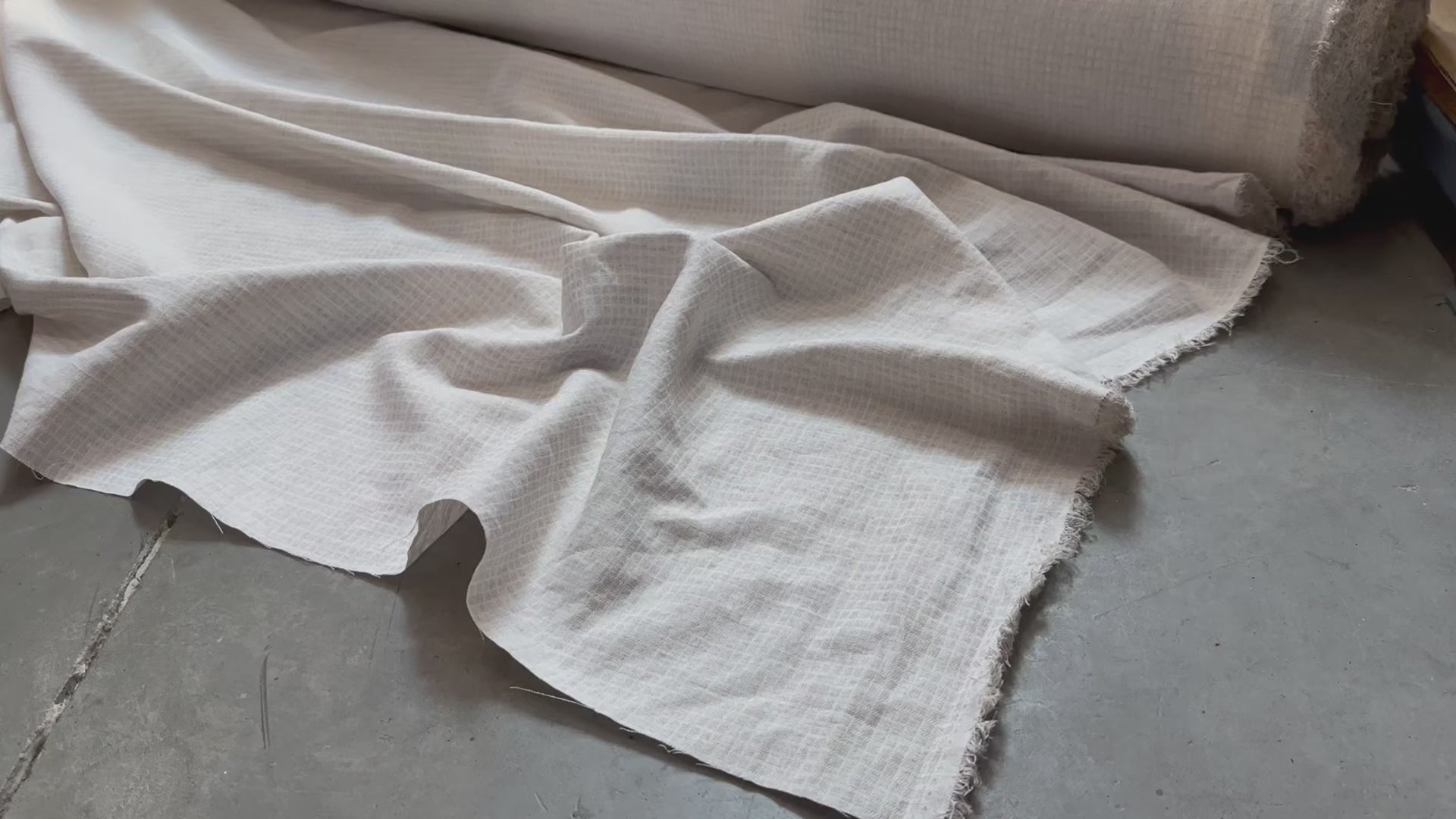close up of cotton linen blend fabric with subtle checks