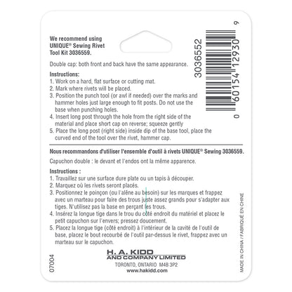 Back of a rivets packaging with text and barcode