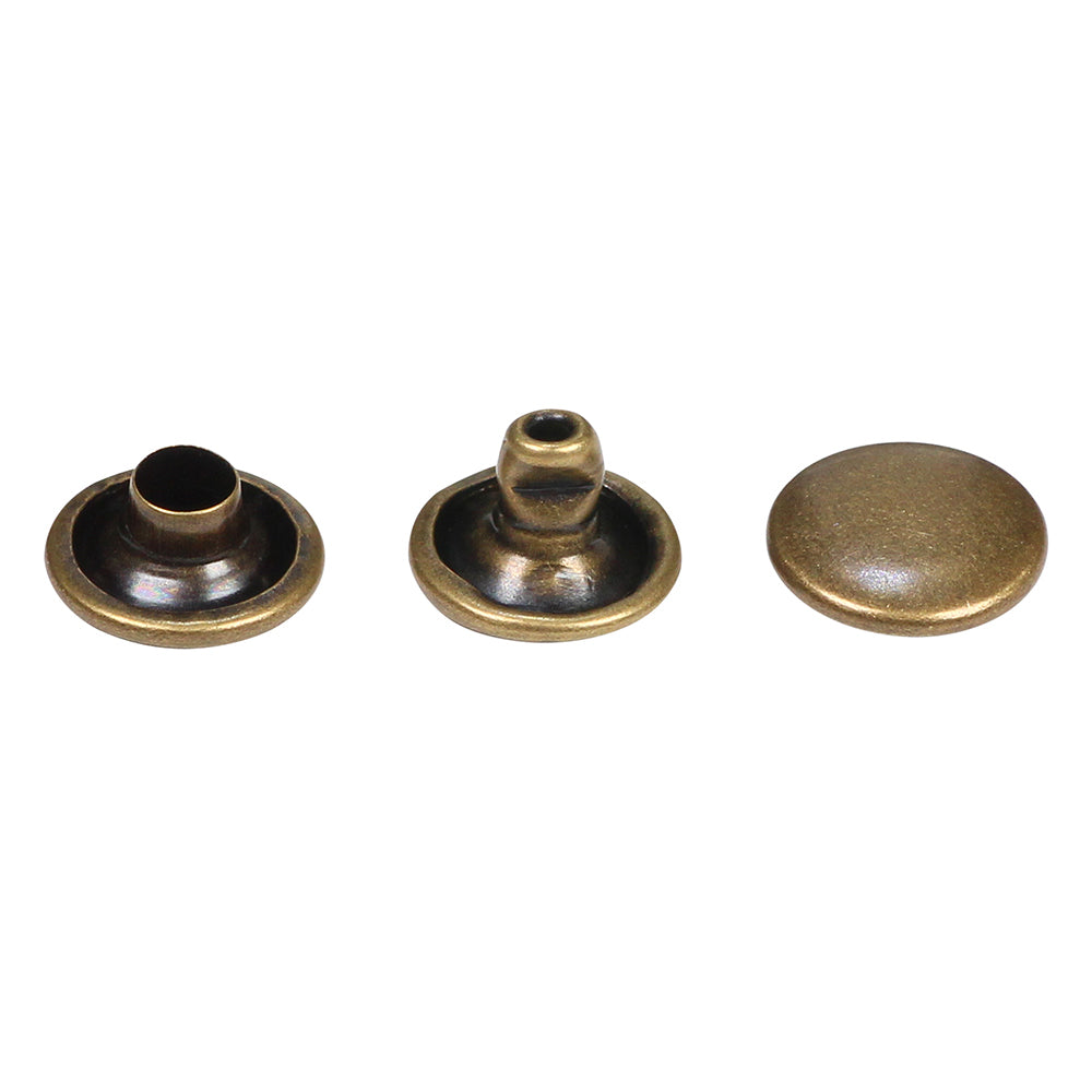 Three brass-colored metal rivets