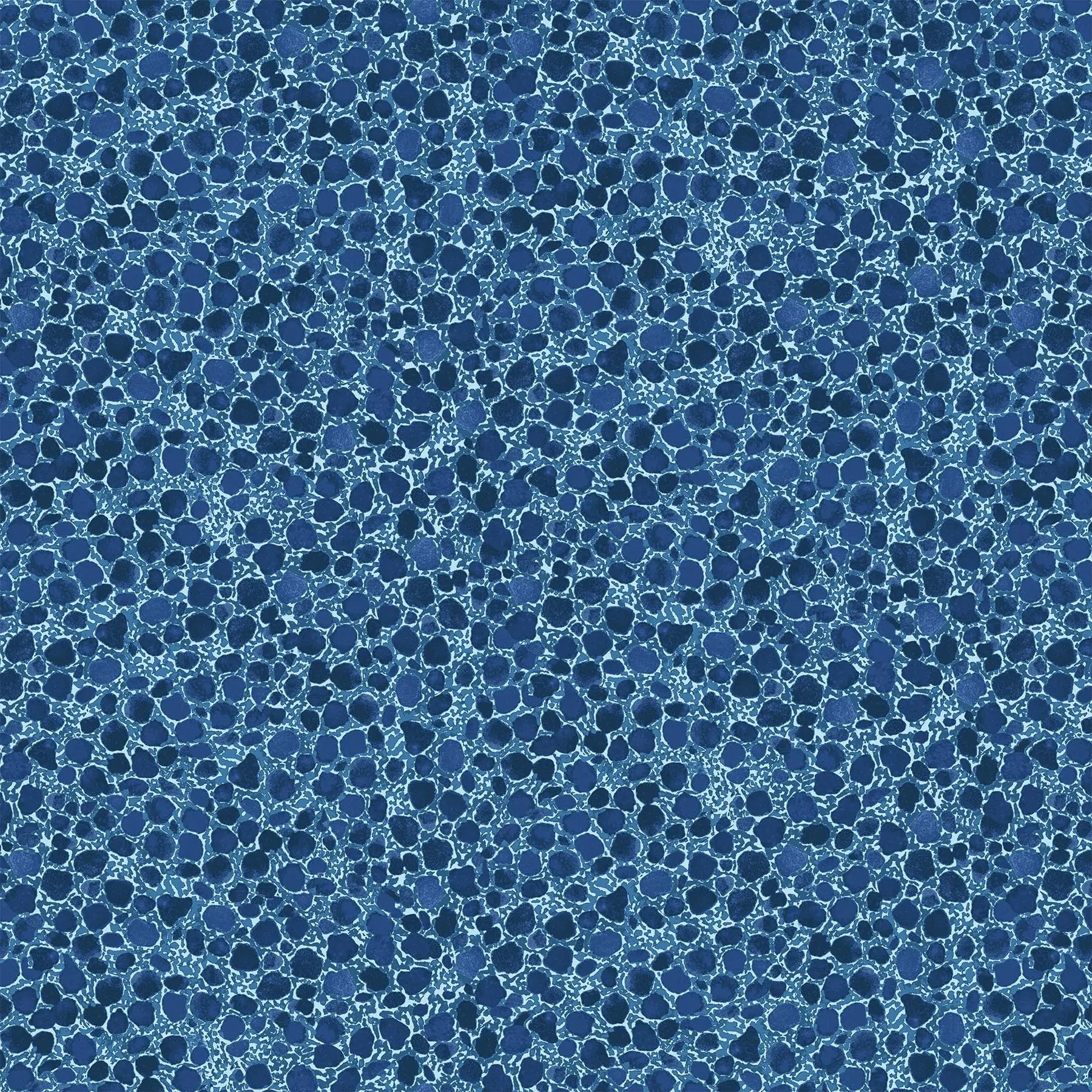 blue colored fabric with river rock illustration.  typically used for quilting and crafting. from Eden from FIGO Fabrics 