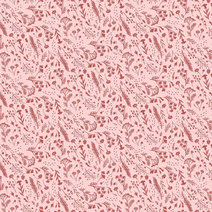 pink colored fabric with flowers and foliage illustrations.  typically used for quilting and crafting. from Eden from FIGO Fabrics 