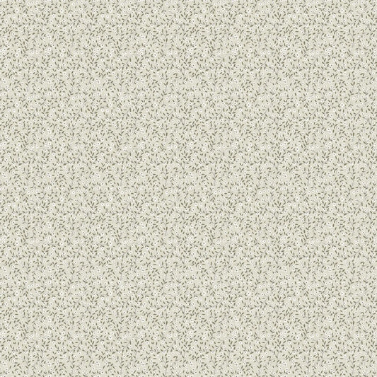 Fabric with a light sage background with ditsy floral illustration design. from Klara FIGO Fabrics fat quarter bundle Bernadett Urbanovics 