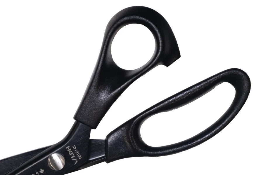 Close up of pinking shears handle.