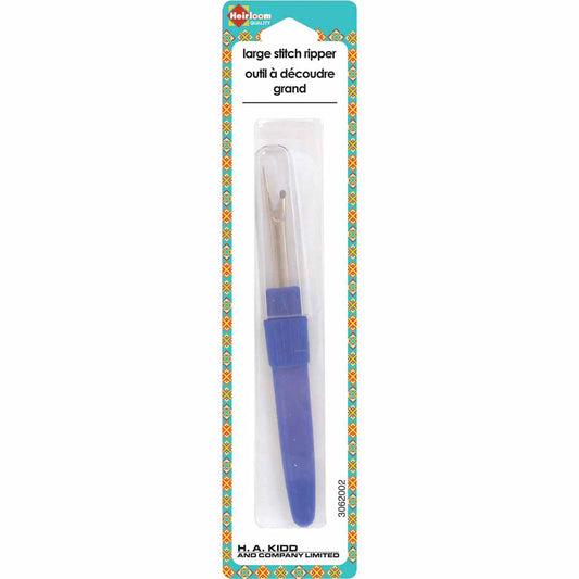 Large stitch ripper with blue handle in packaging on a white background