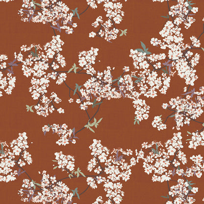 Floral patterned with white flowers on a brown background from Soar by Katerina Roccella Art Gallery Fabrics premium cotton for sewing and crafting.