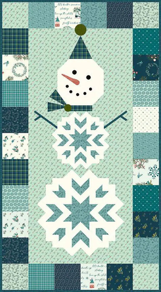 Frosty Quilt Kit by Sandy Gervais. Riley Blake Kit. pink box with snowman winter holiday design