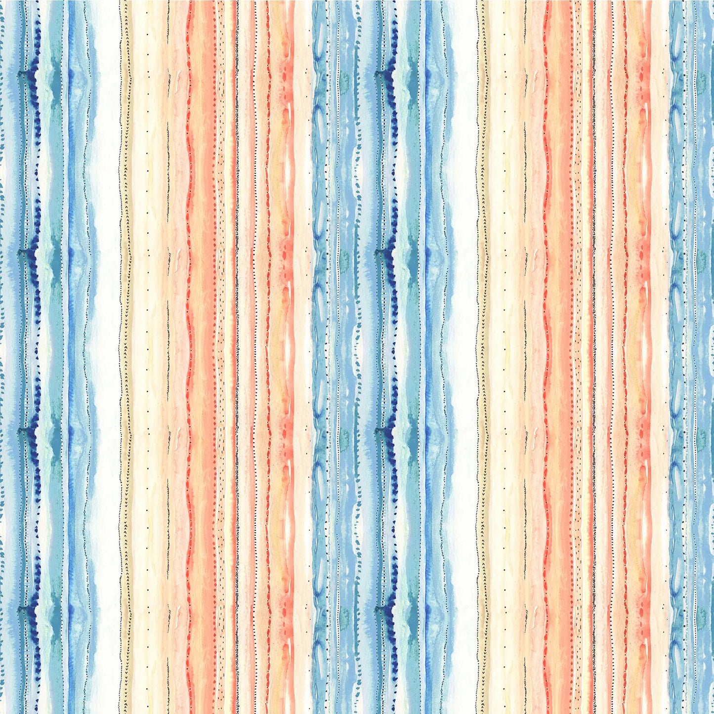 white colored fabric with blue orange and yellow wavy lines.  typically used for quilting and crafting. from Eden from FIGO Fabrics 