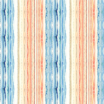 white colored fabric with blue orange and yellow wavy lines.  typically used for quilting and crafting. from Eden from FIGO Fabrics 