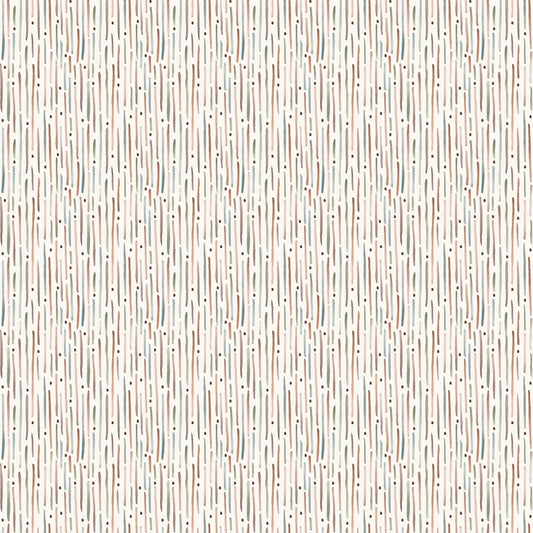 Pattern of vertical lines on a white background. 100% cotton fabric for child quilt 