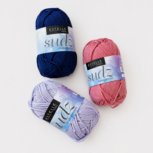 A selection of cotton yarns called Sudz from Estelle for knitting and crochet, especially used for dishclothes