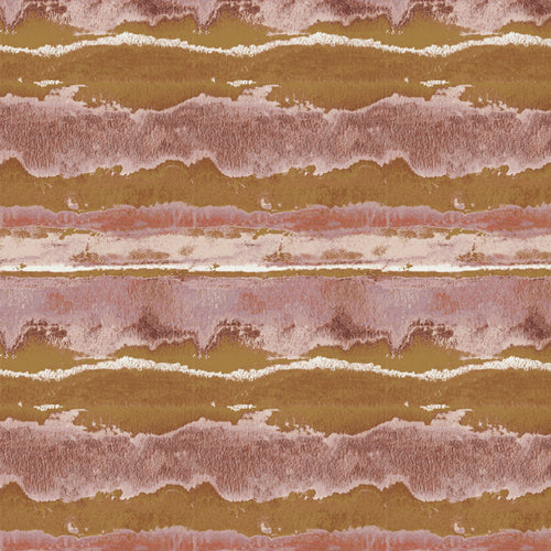 Patterned fabric with horizontal stripes in brown, pink, and white. from Soar by Katerina Roccella Art Gallery Fabrics premium cotton for sewing and crafting.
