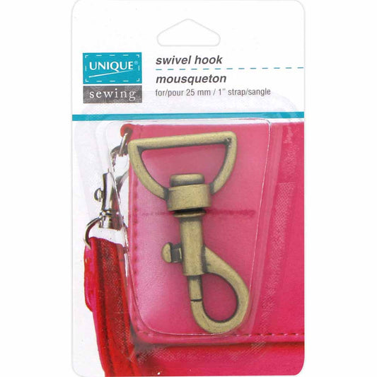 Swivel hook for purses on packaging with 'Unique Sewing' branding