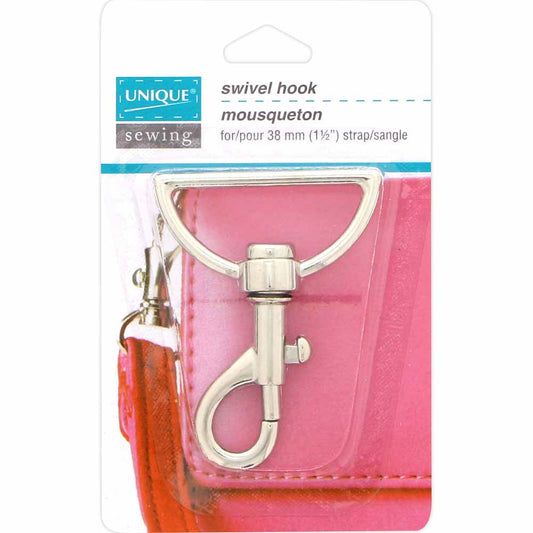 Silver swivel hook on a pink background with 'Unique Sewing' branding.
