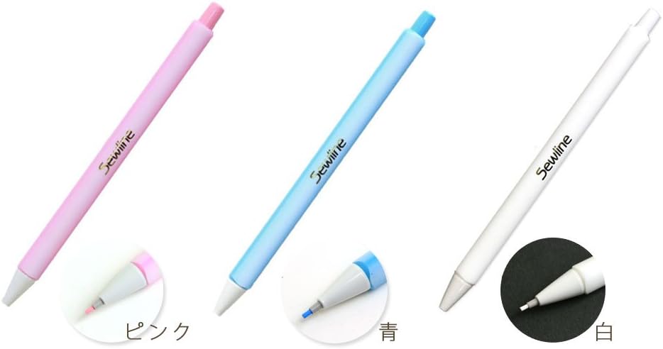 Set of three pens with different colors and a close-up of one pen on a white background.