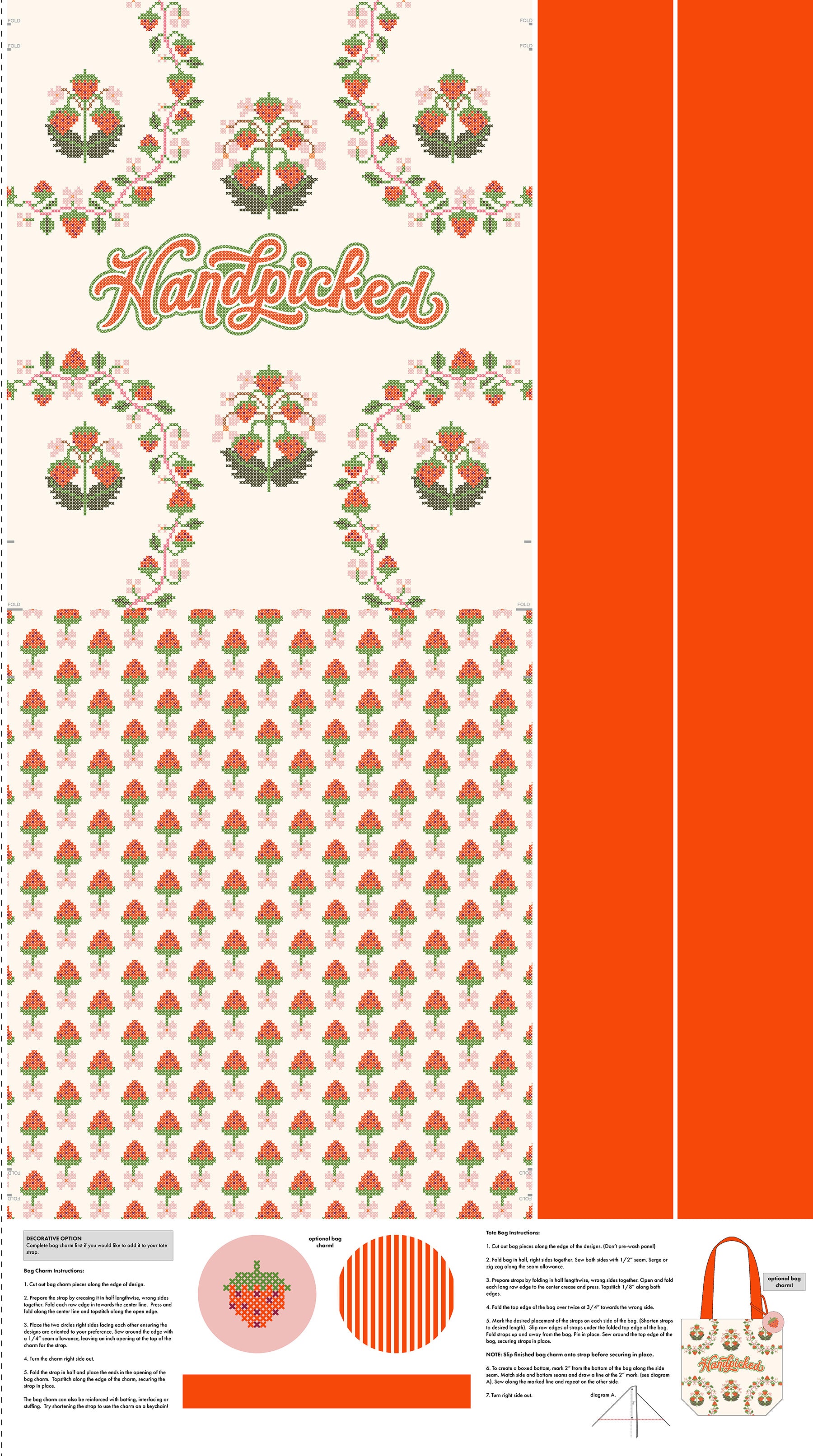 Once Upon a Charm strawberry tote bag sewing kit panel by FIGO Fabrics