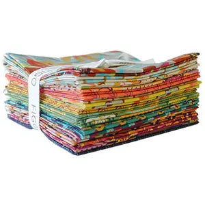 A bundle of 18 fat quarters of fabric with a variety of colorful patterns. sewing fabrics