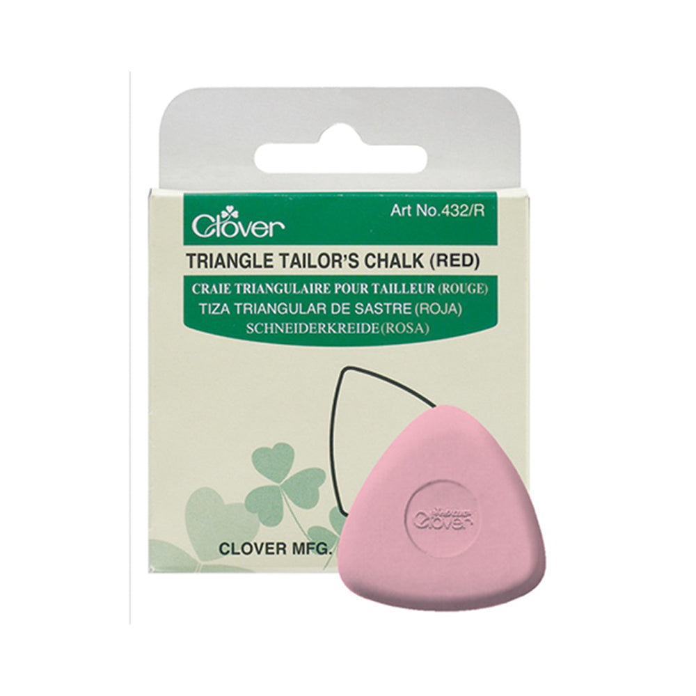 Pink triangle tailor's chalk with Clover branding on packaging