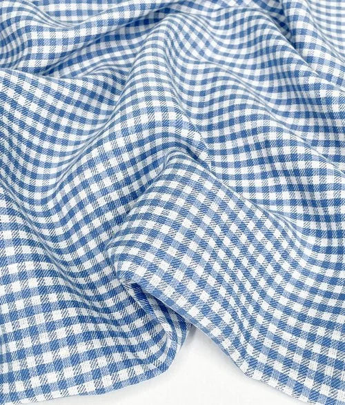 Linen cotton blend yarn dyed fabric with blue and white check finish