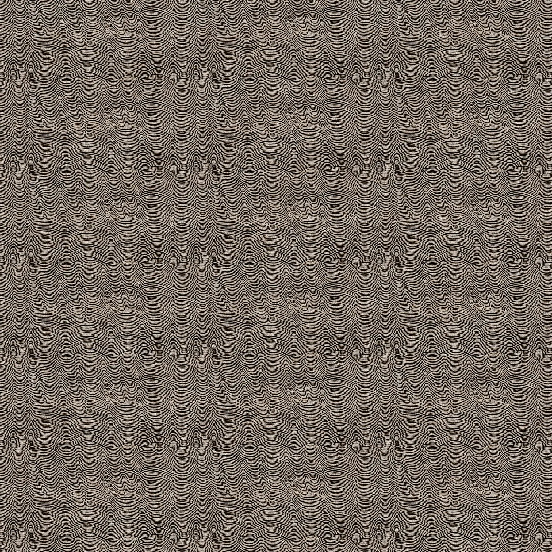 Textured brown patterned material for sewing. wavy lines. Linen cotton blend fabric material for sewing. 