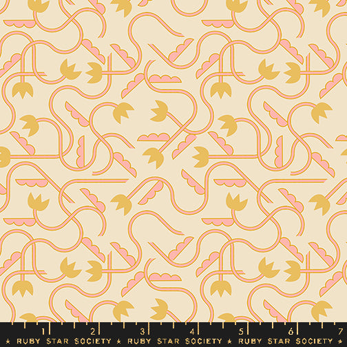 Patterned fabric with pink and gold designs on a beige background, featuring Ruby Star Society branding.