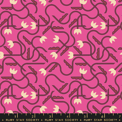 Patterned fabric with snakes and flowers on a pink background, featuring Ruby Star Society branding.