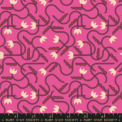 Patterned fabric with snakes and flowers on a pink background, featuring Ruby Star Society branding.