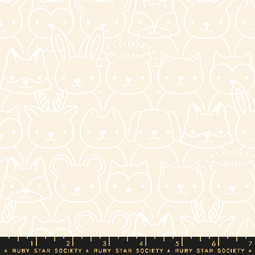 Pattern of white fox outlines on a beige background with Ruby Star Society label.