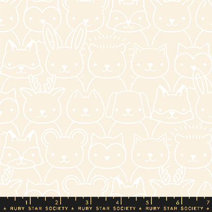 Pattern of white fox outlines on a beige background with Ruby Star Society label.