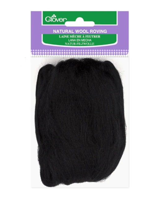 Black wool roving in a Clover packaging on a white background