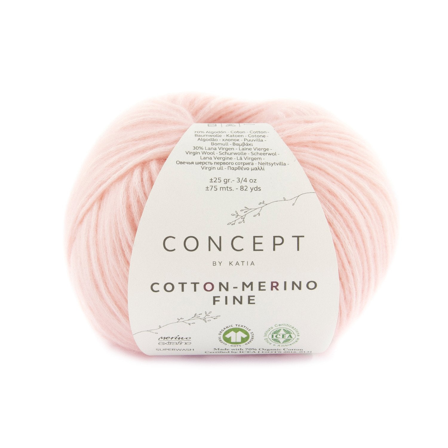 Ball of pink cotton and wool yarn for knitting and crochet baby