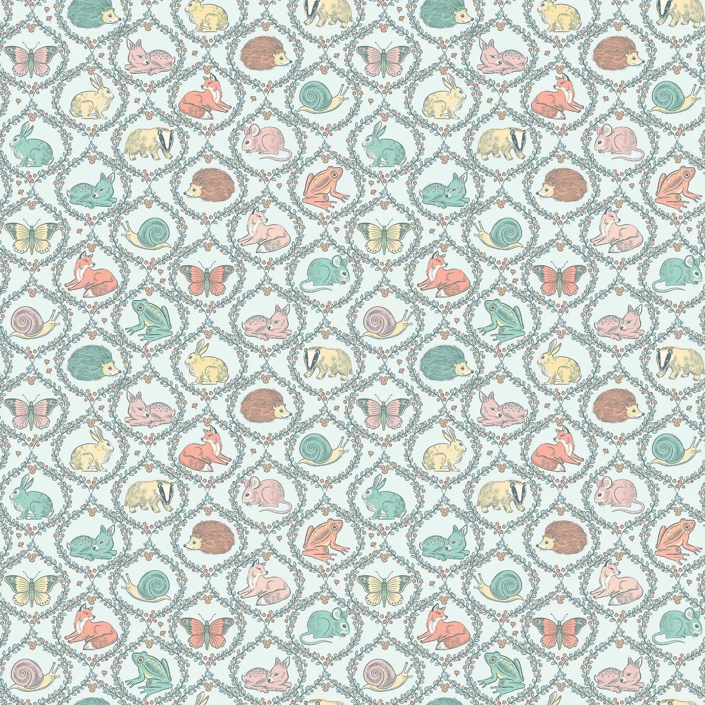 Fabric with a blue background and animal illustrations. From "Festive Fauna" line from Figo Fabrics. 100% Premium Cotton for sewing and crafting. 