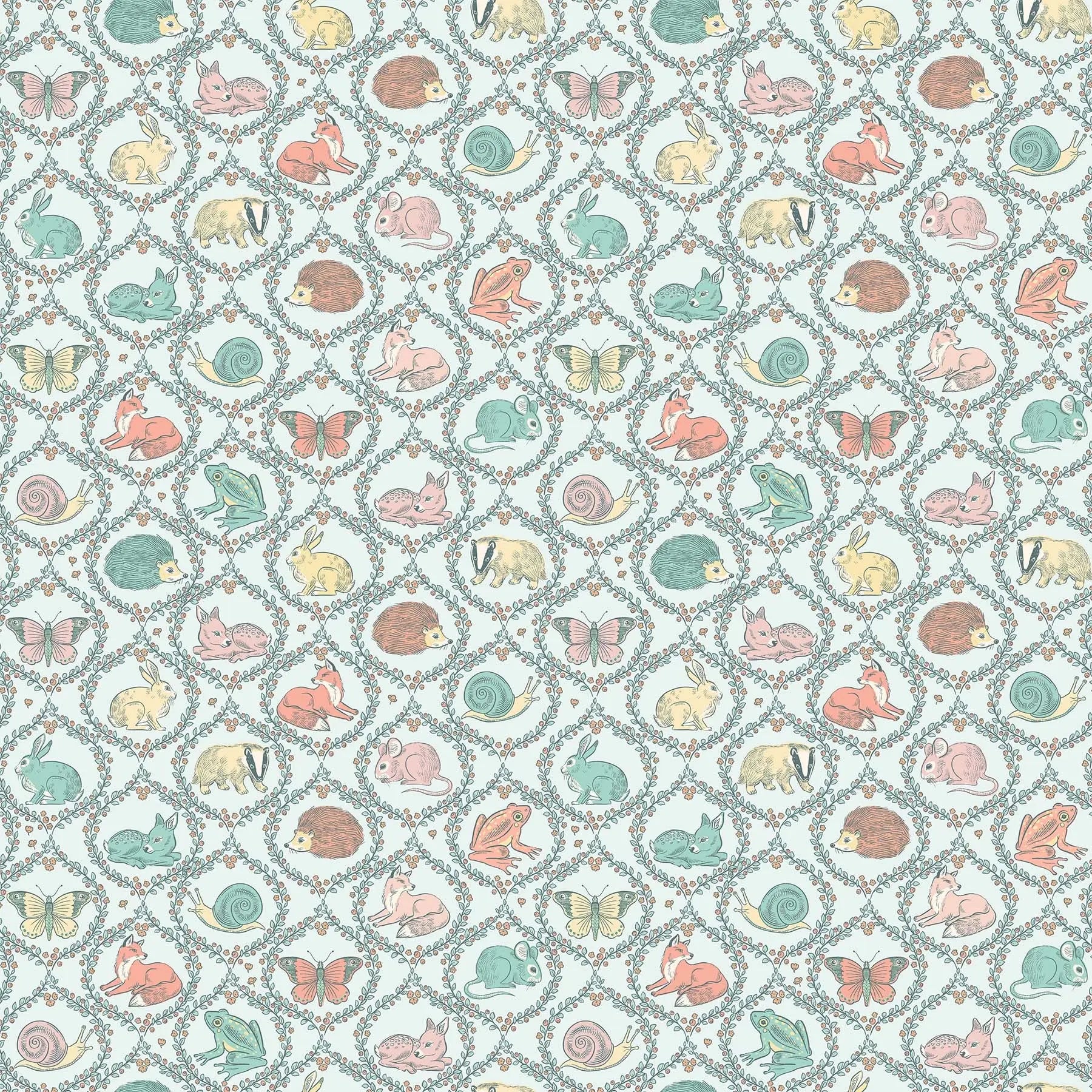Fabric with a blue background and animal illustrations. From "Festive Fauna" line from Figo Fabrics. 100% Premium Cotton for sewing and crafting. 