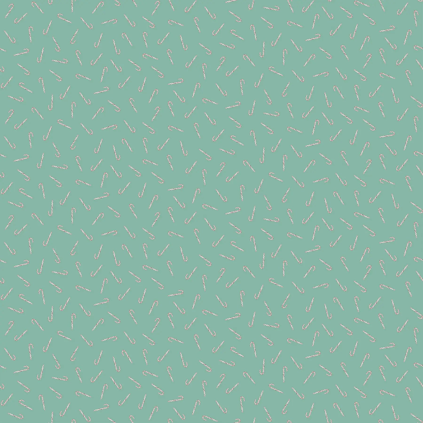 Fabric with a light teal background and small candy cane illustrations. Christmas fabric bundle 11 Piece Fat Quarters, Noel by Figo Fabrics. 100% cotton for sewing and crafting. 
