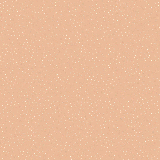 Fabric with a caramel background and white confetti. "Festive Fauna" line from Figo Fabrics. 100% Premium Cotton for sewing and crafting. 