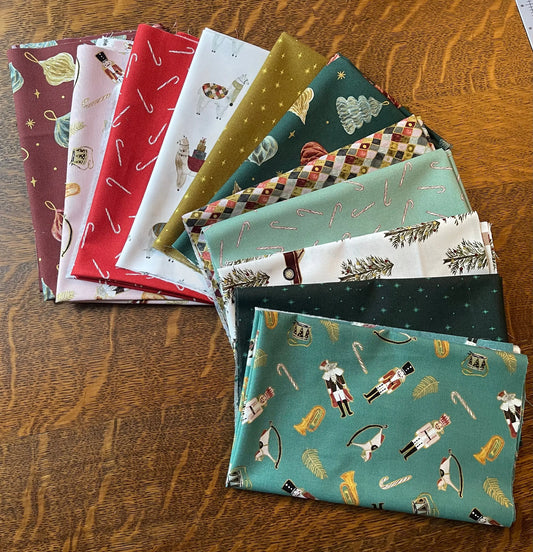 Christmas fabric bundle 11 Piece Fat Quarters, Noel by Figo Fabrics. 100% cotton for sewing and crafting. 
