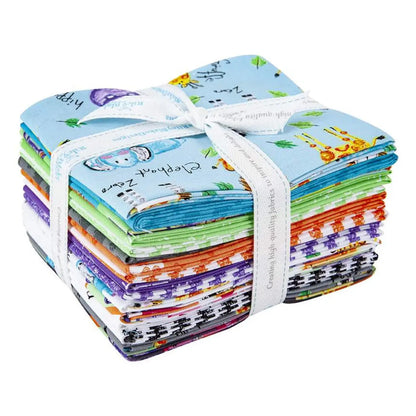 Fat quarter bundle of fabric called "Crayola Colorful Friends" from Riley Blake. For children's sewing and crafting. 100% premium cotton. 