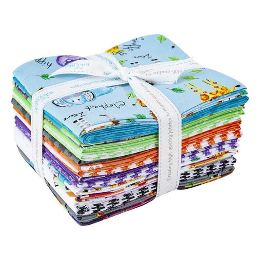 Fat quarter bundle of fabric called "Crayola Colorful Friends" from Riley Blake. For children's sewing and crafting. 100% premium cotton. 