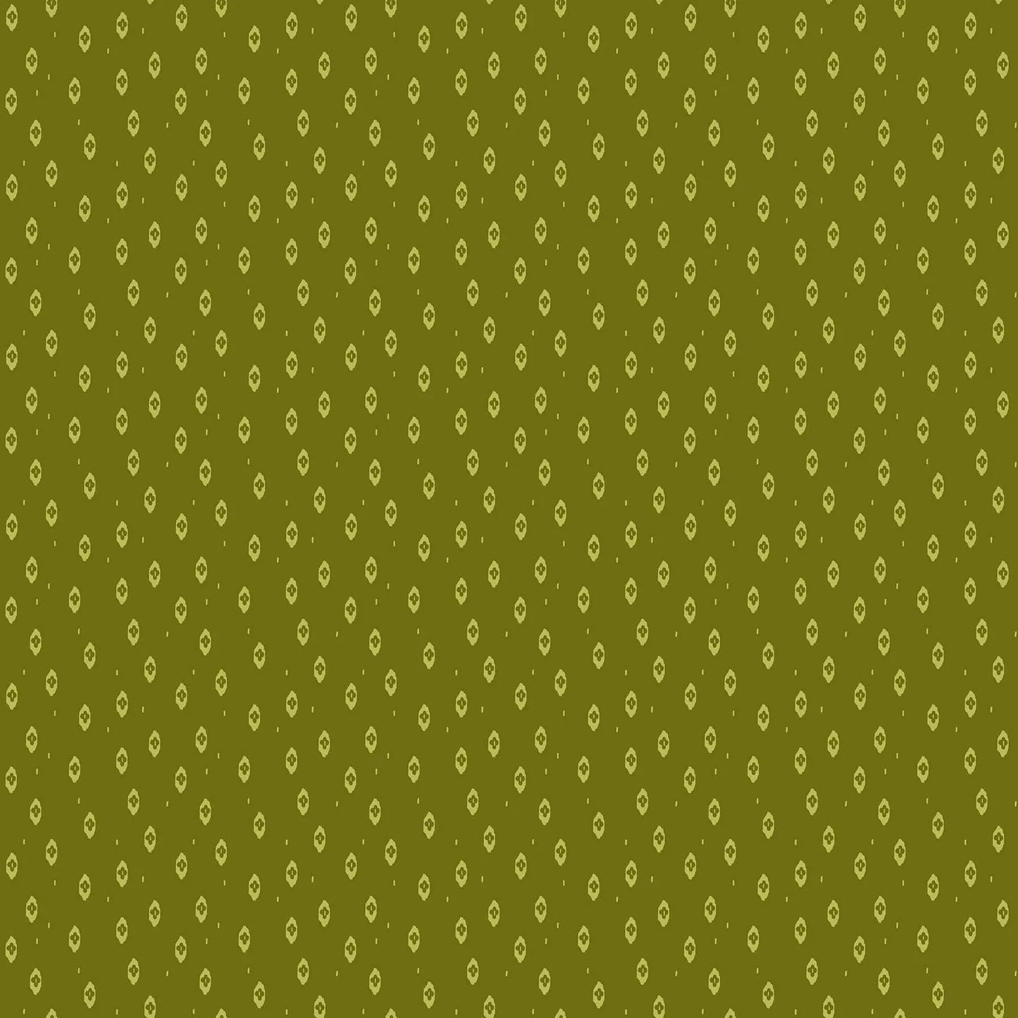 Fabric with a green background and ikat pattern. From Summers End line by Alison Janssen for FIGO Fabrics. 100% cotton for sewing, crafting, and quilting. 