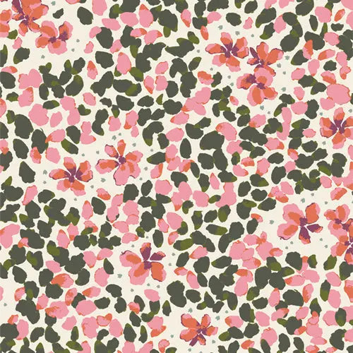 Fabric with a cream background and medium floral illustrations. From "Velvet" Art Gallery Fabrics. 100% Cotton fabric for sewing and crafting. 
