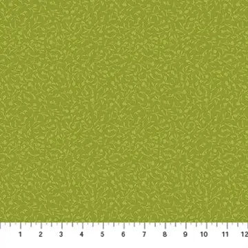 Fabric with a light green background and subtle small flower print. From "Wildflower" line by Boccaccini Meadows for Figo Fabrics. 100% cotton for sewing, quilting, and crafting. 