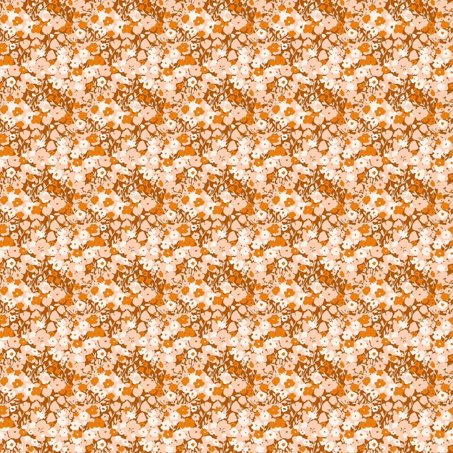 Fabric with a rust dense floral pattern. From Summers End line by Alison Janssen for FIGO Fabrics. 100% cotton for sewing, crafting, and quilting. 