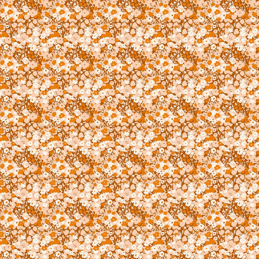 Fabric with a rust dense floral pattern. From Summers End line by Alison Janssen for FIGO Fabrics. 100% cotton for sewing, crafting, and quilting. 