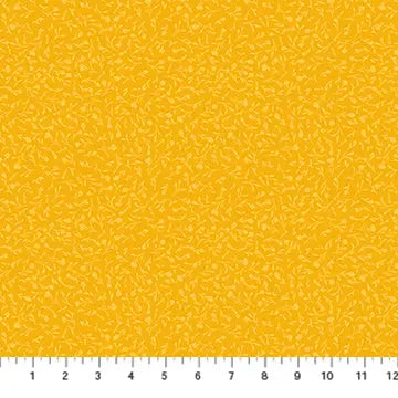 Fabric with a yellow background and subtle small flower print. From "Wildflower" line by Boccaccini Meadows for Figo Fabrics. 100% cotton for sewing, quilting, and crafting. 