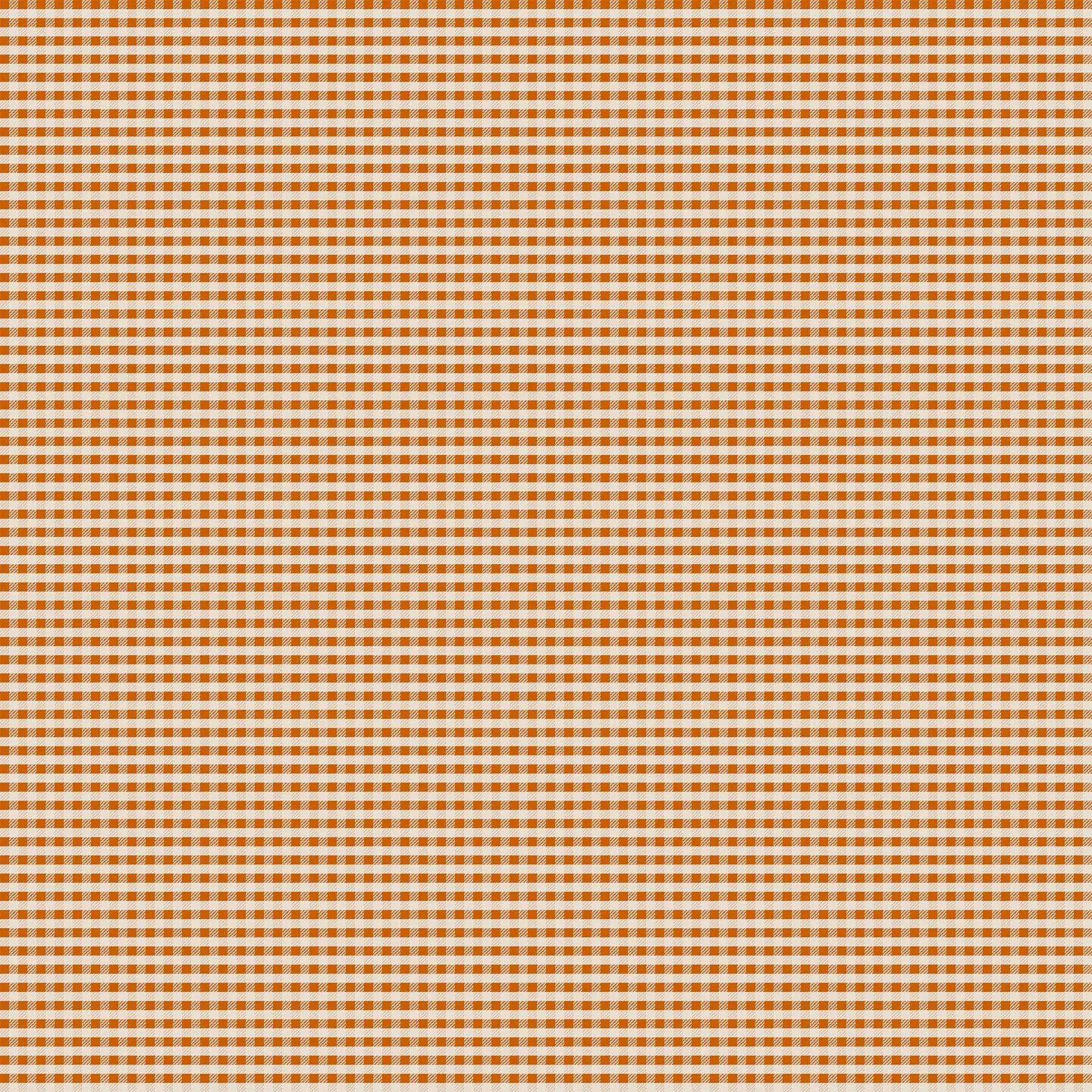 A fabric with a orange gingham pattern background. From wild cottage collection figo fabrics fat quarter bundle.