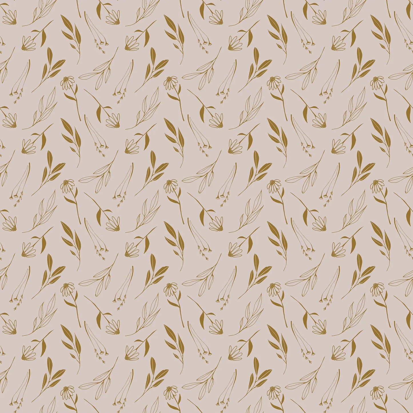 Fabric with a cream background and gold leaves and flower pattern. From Martha by Figo Fabrics.  100% cotton for sewing and crafting. 