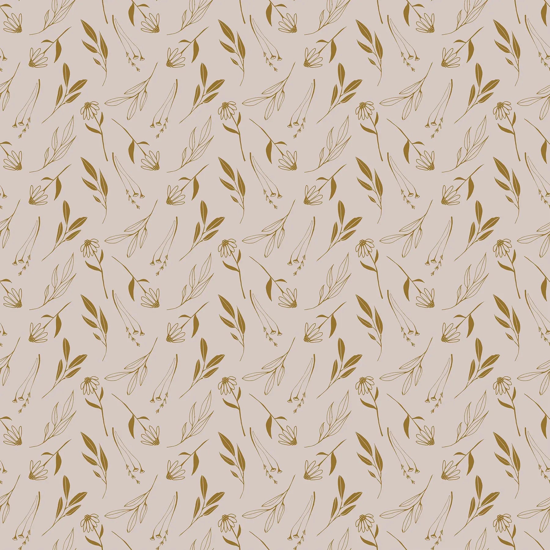Fabric with a cream background and gold leaves and flower pattern. From Martha by Figo Fabrics.  100% cotton for sewing and crafting. 