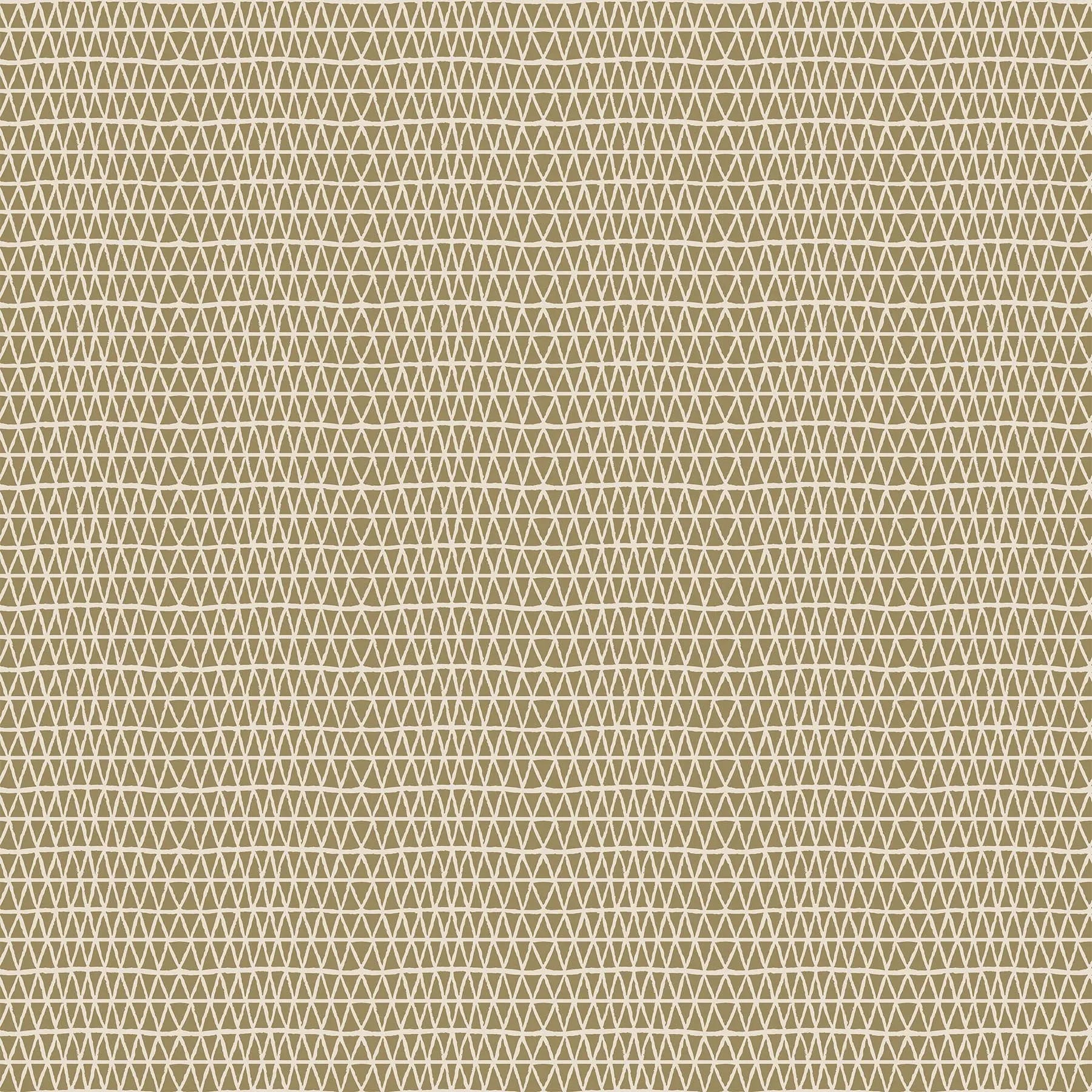 A fabric with a geometric diamond pattern in a gold background. From wild cottage collection figo fabrics fat quarter bundle.