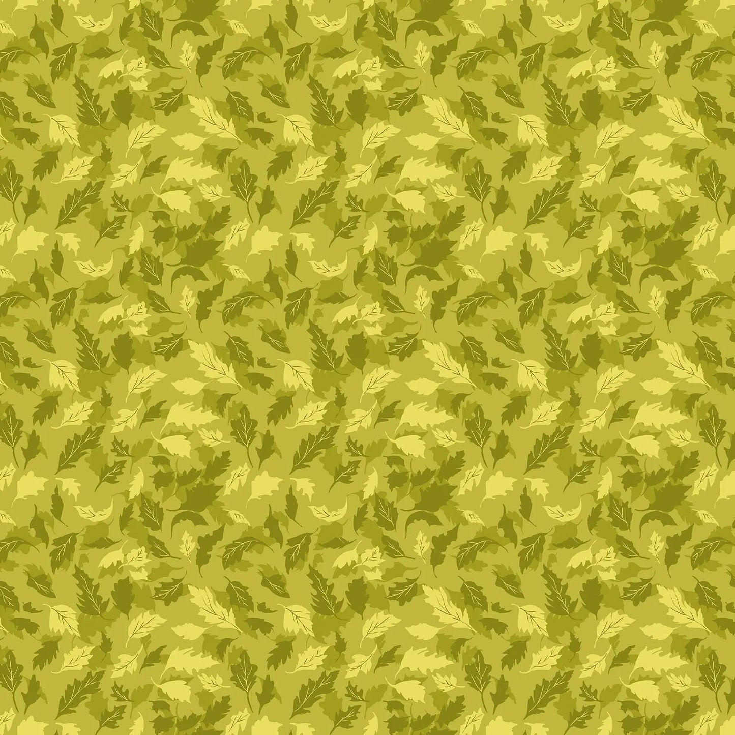 Fabric with a green background and tonal leaf pattern. From Summers End line by Alison Janssen for FIGO Fabrics. 100% cotton for sewing, crafting, and quilting. 